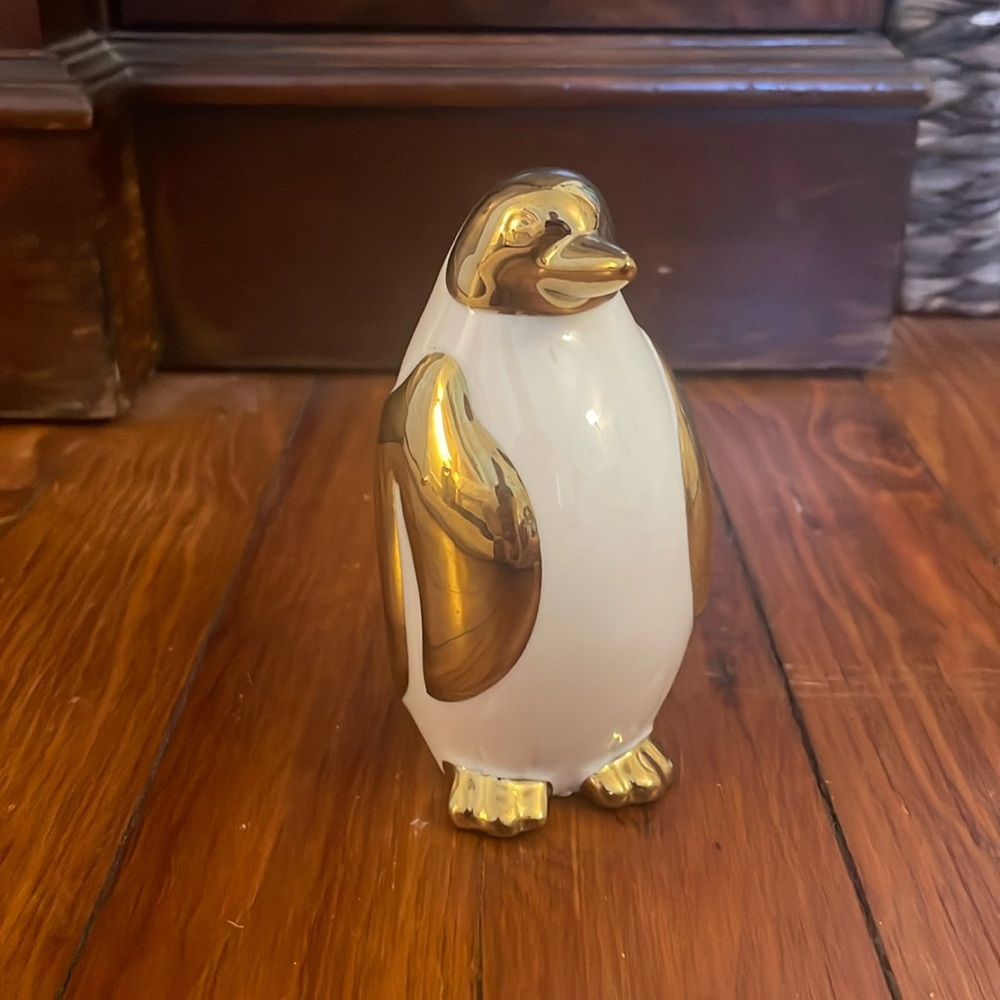 White and Gold Ceramic Penguin Figurine